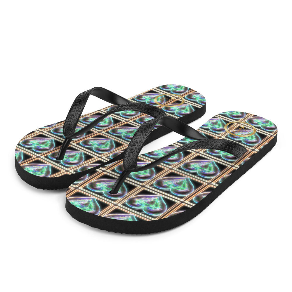Women's Electric Heart Blue Green Flip-Flops
