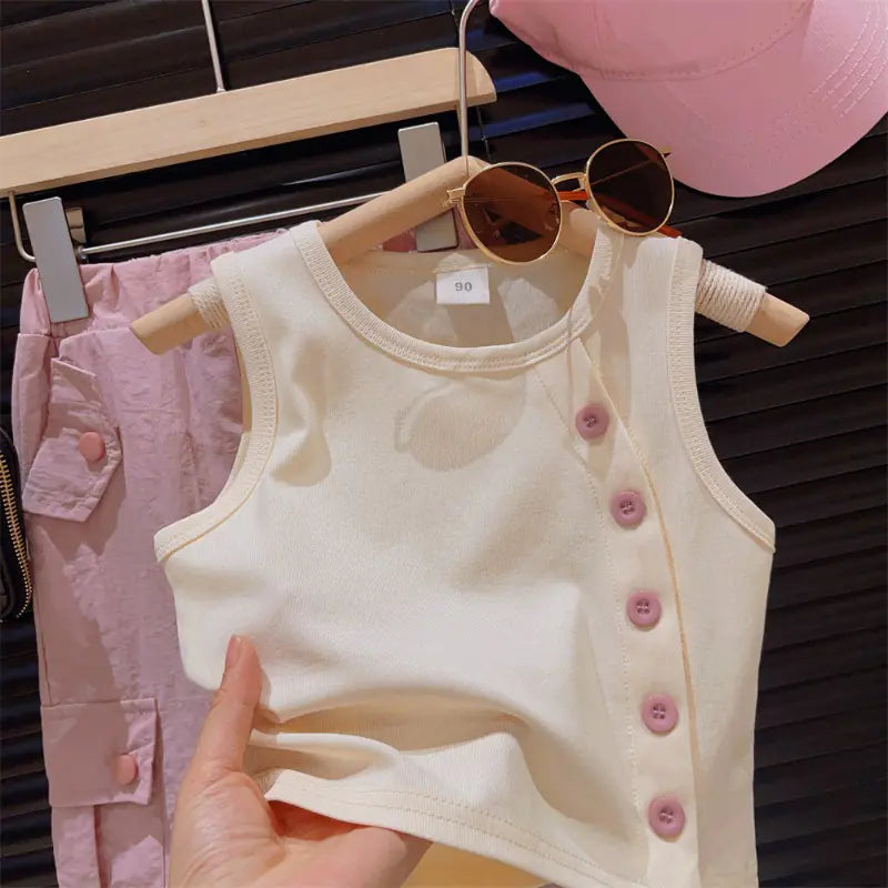 Summer Baby Girl Fashion T-Shirt and Cargo Pants Set - # GIAA212310017