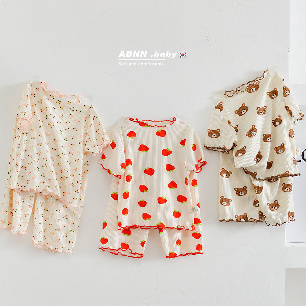 Summer Bear Pajama Set for Baby Girls (T-shirt & Shorts) - # BAAA81810011