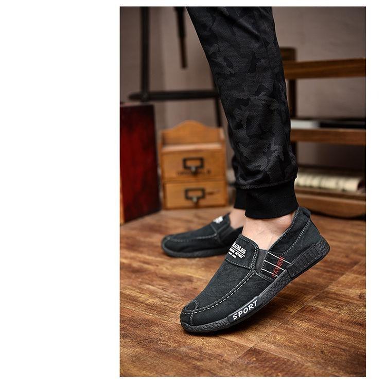 Summer Slip On Men's Casual Shoes Rubber Solid Mens Canvas Shoes Lightweight Waterproof Flat Casual Sneakers Loafer Shoes Casual Canvas Indoor Loafers