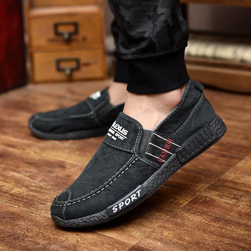 Summer Slip On Men's Casual Shoes Rubber Solid Mens Canvas Shoes Lightweight Waterproof Flat Casual Sneakers Loafer Shoes Casual Canvas Indoor Loafers