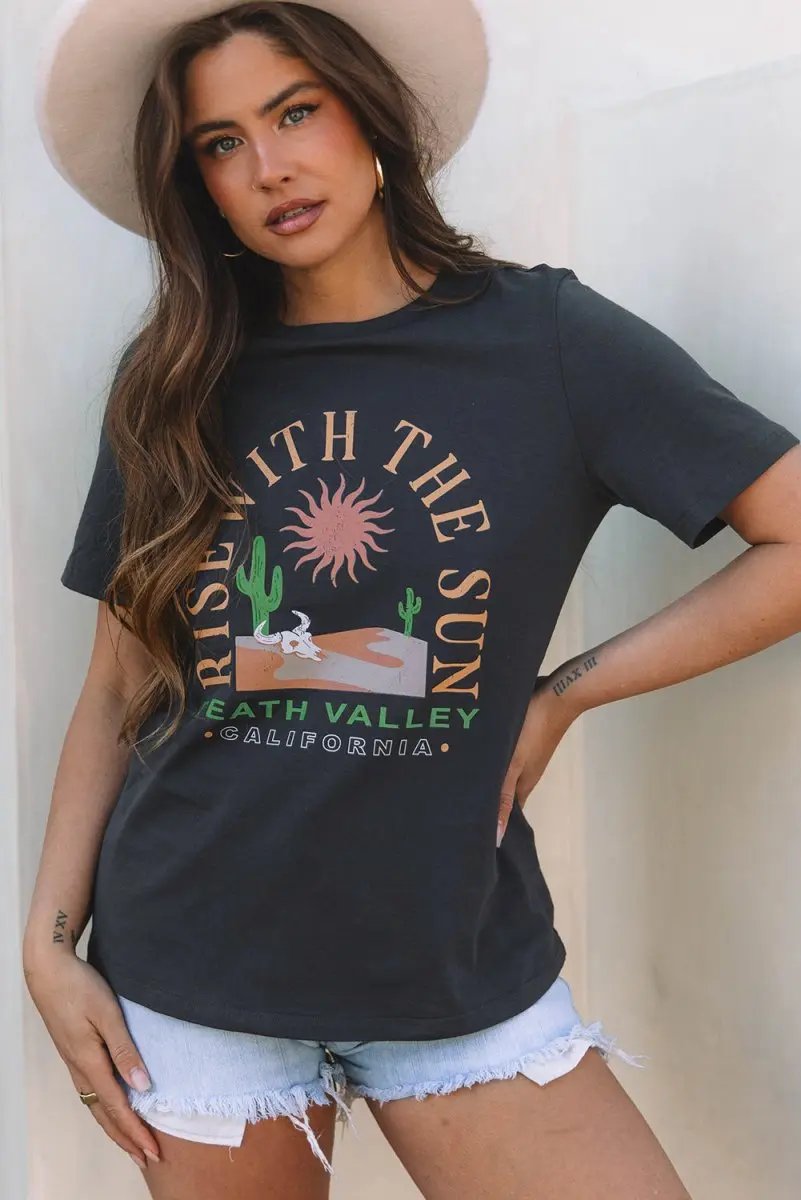 Women's Graphic T-Shirt - Soft Summer Daily Wear - Dark Grey Western