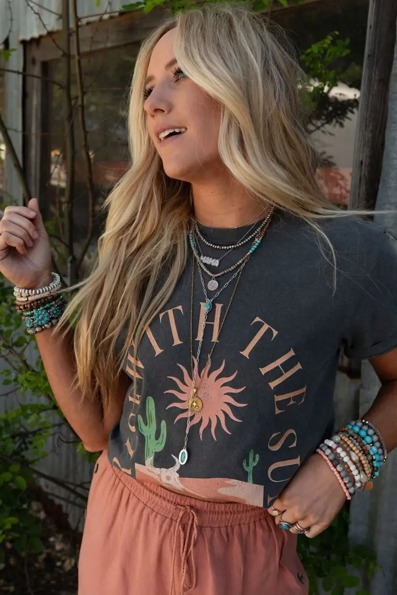 Women's Graphic T-Shirt - Soft Summer Daily Wear - Dark Grey Western