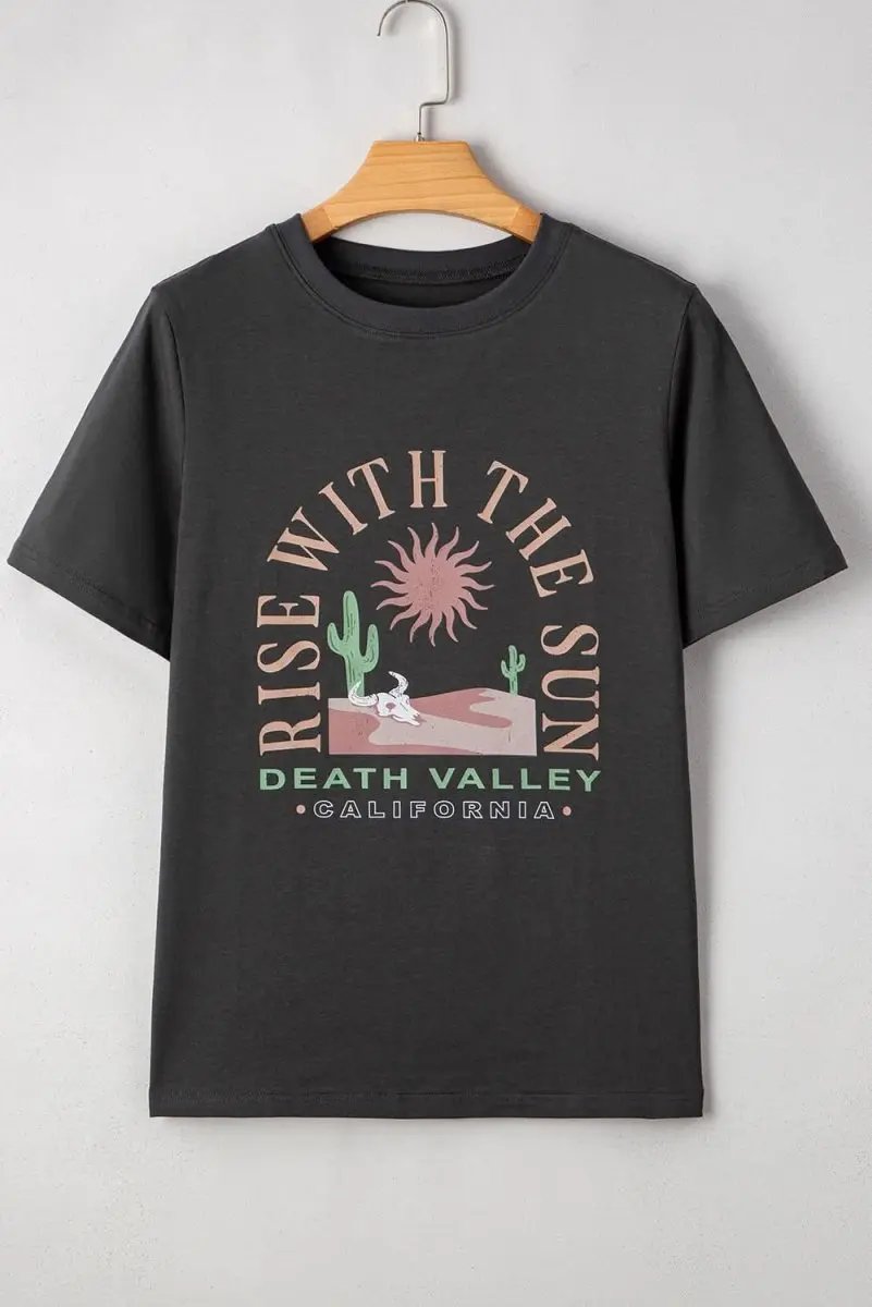 Women's Graphic T-Shirt - Soft Summer Daily Wear - Dark Grey Western
