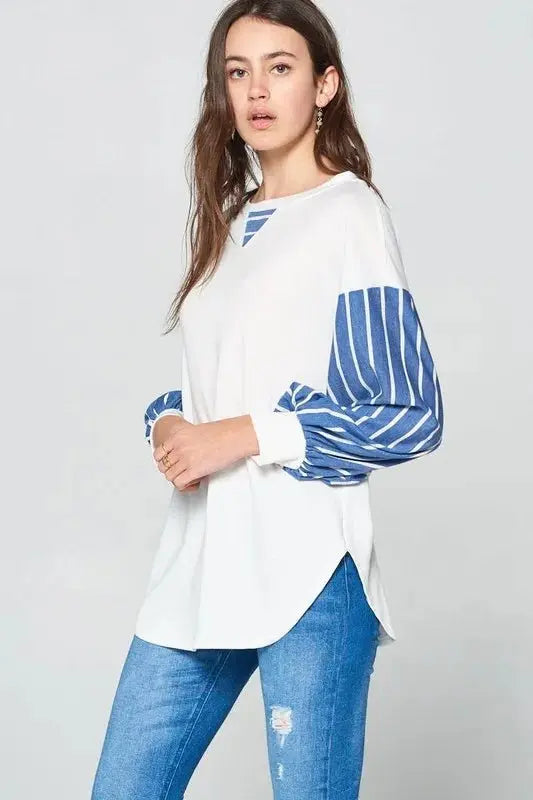 Women's Long Sleeve T-Shirt Women's Long Sleeve Top - Striped French Terry - Casual Soft & Comfy