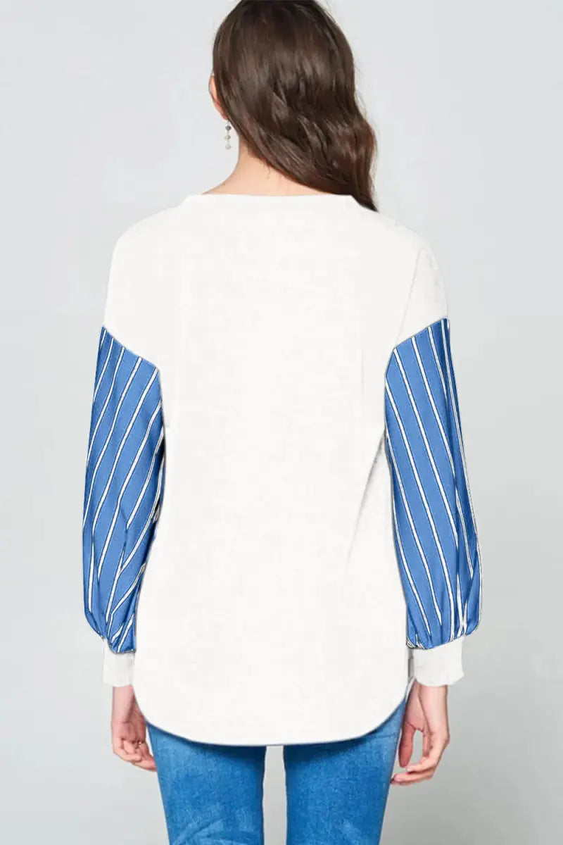 Women's Long Sleeve T-Shirt Women's Long Sleeve Top - Striped French Terry - Casual Soft & Comfy