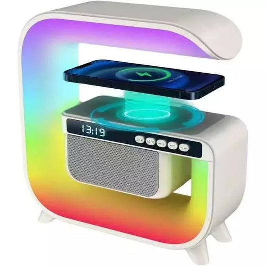 Lámpara de Mesa con Cargador Inalámbrico, Luz Ambiental con Altavoces Bluetooth