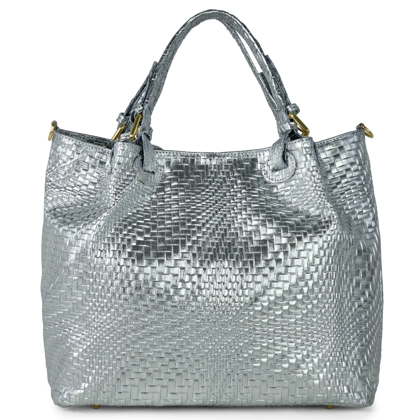 Italian Genuine Basketweave-Embossed Metallic Suede Top-Handle Bag | Imperia