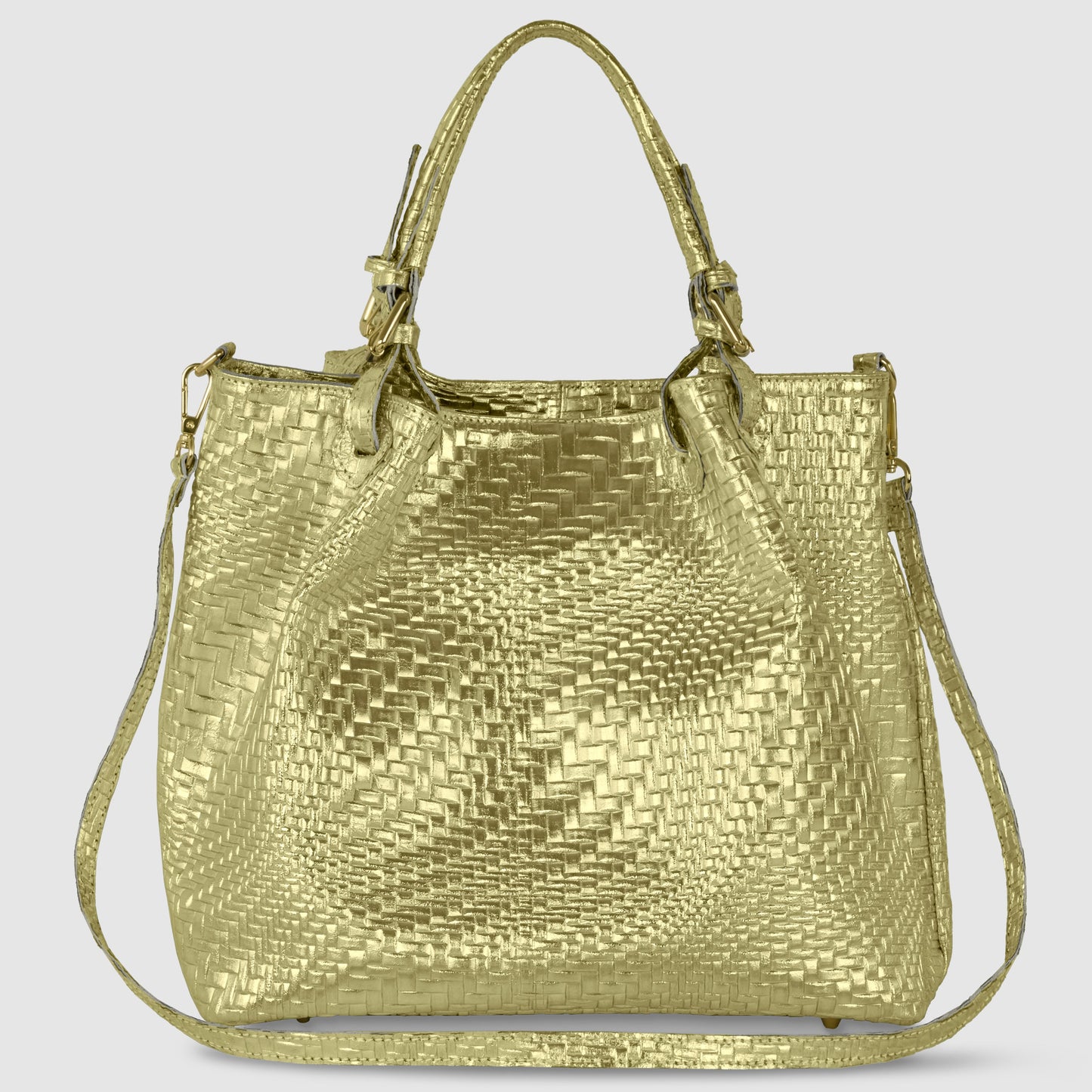Italian Genuine Basketweave-Embossed Metallic Suede Top-Handle Bag | Imperia