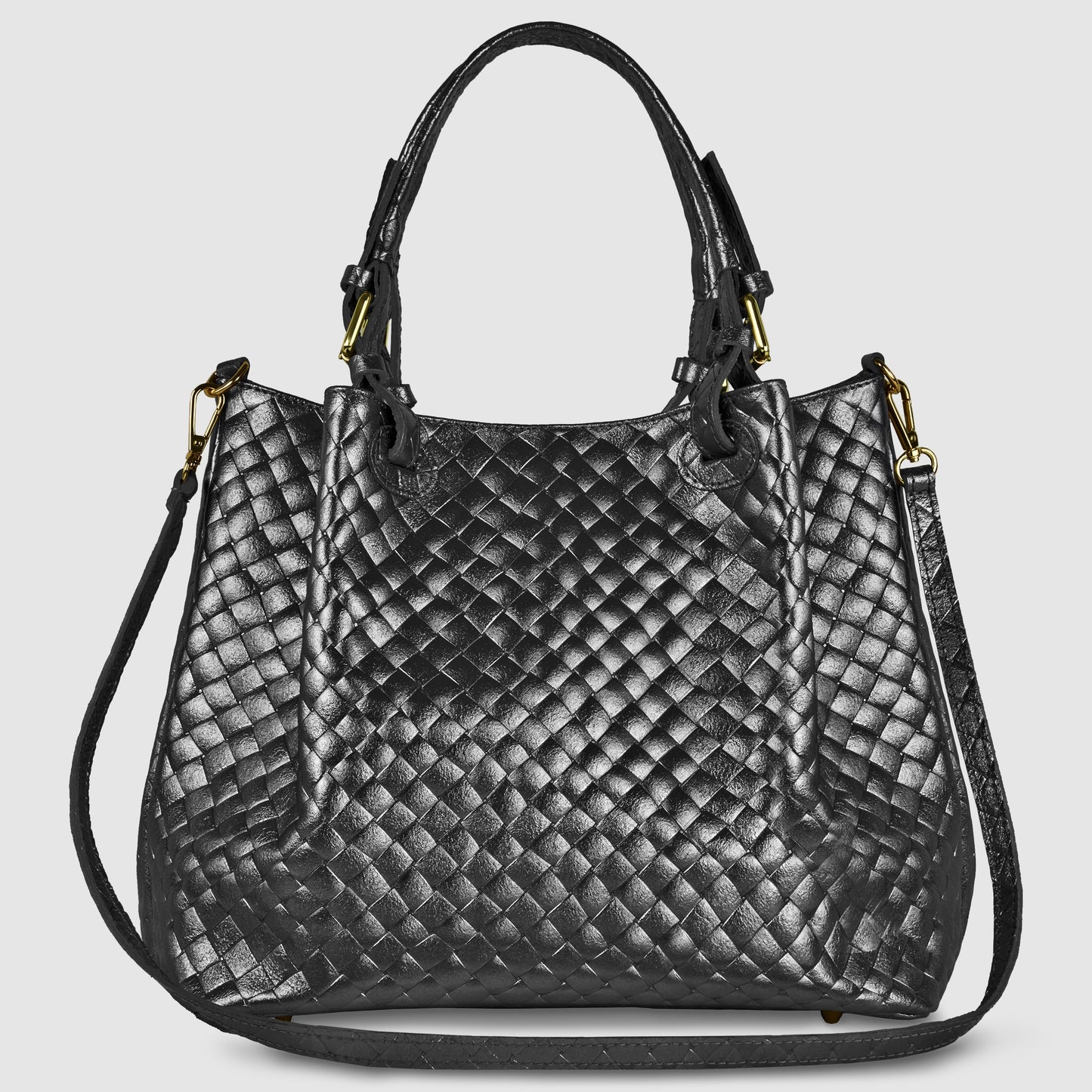Italian Genuine Woven-Embossed Metallic Suede Top-Handle Bag | Savona
