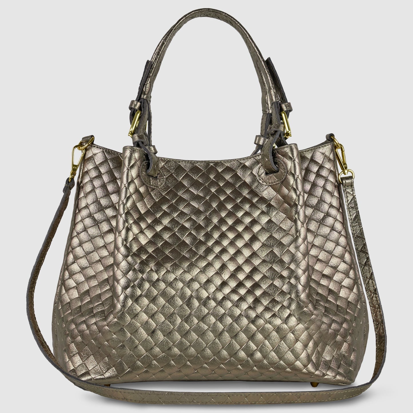 Italian Genuine Woven-Embossed Metallic Suede Top-Handle Bag | Savona