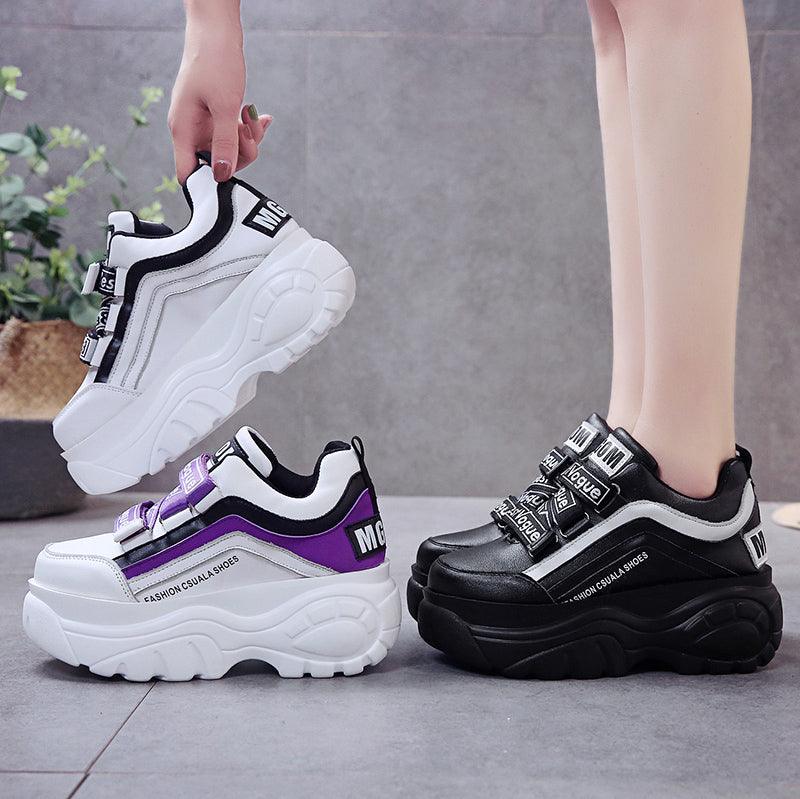 Thick Bottom Chunky Womens Sneakers White Black High Heels Strong Woman Casual Autumn Winter Footwear Casual Everyday Walking Fashionable Sneakers