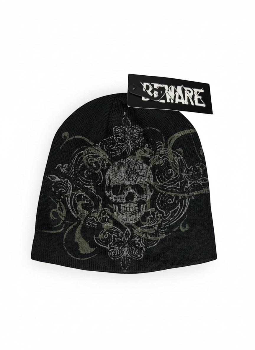Beware Skull Knit Beanie Black/Green