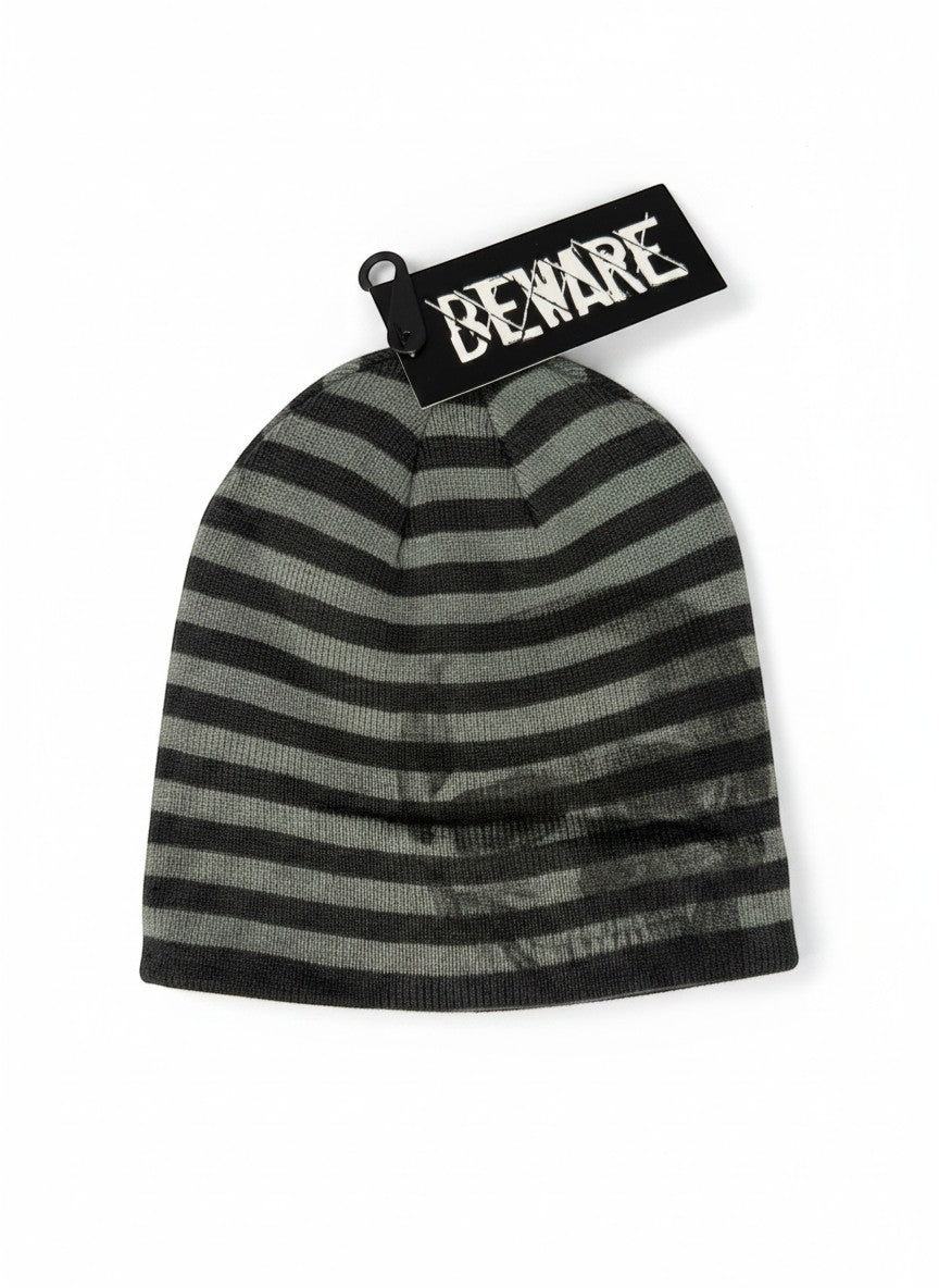 Beware Skull Knit Beanie Striped