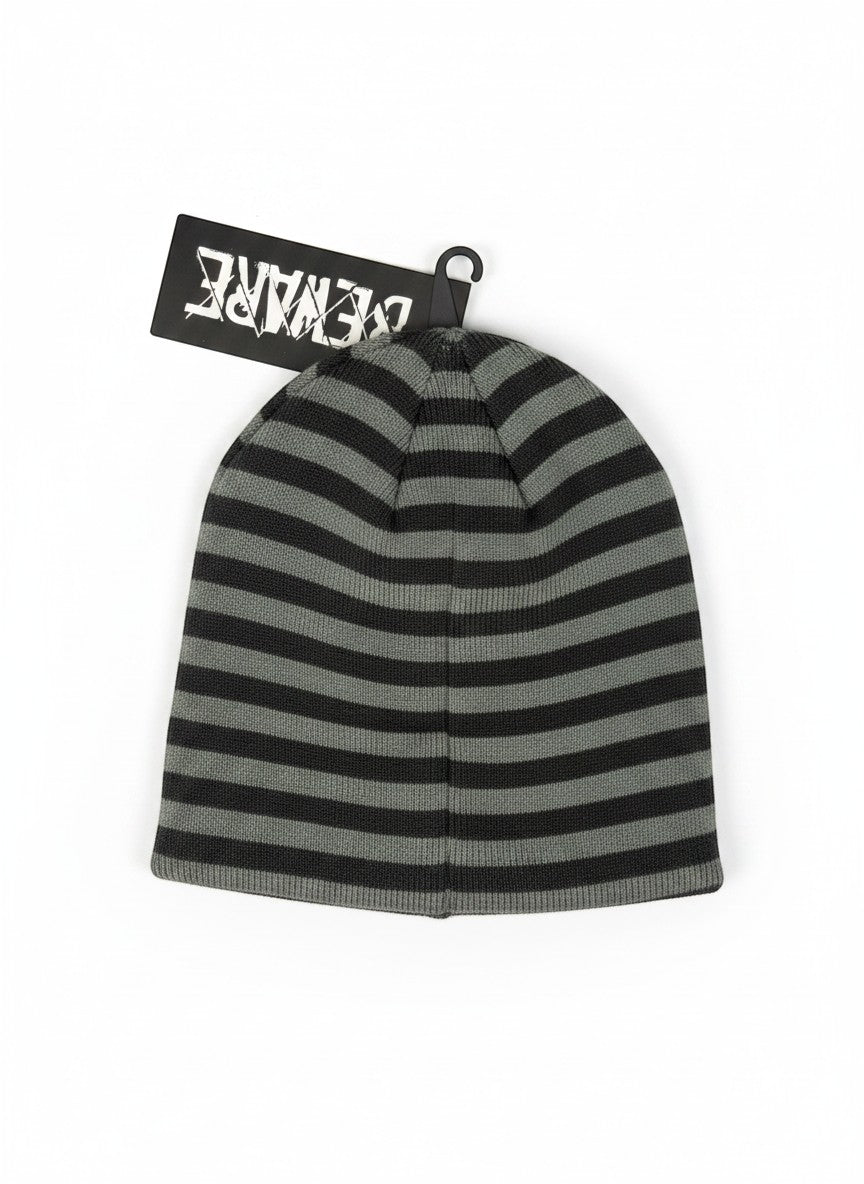 Beware Skull Knit Beanie Striped