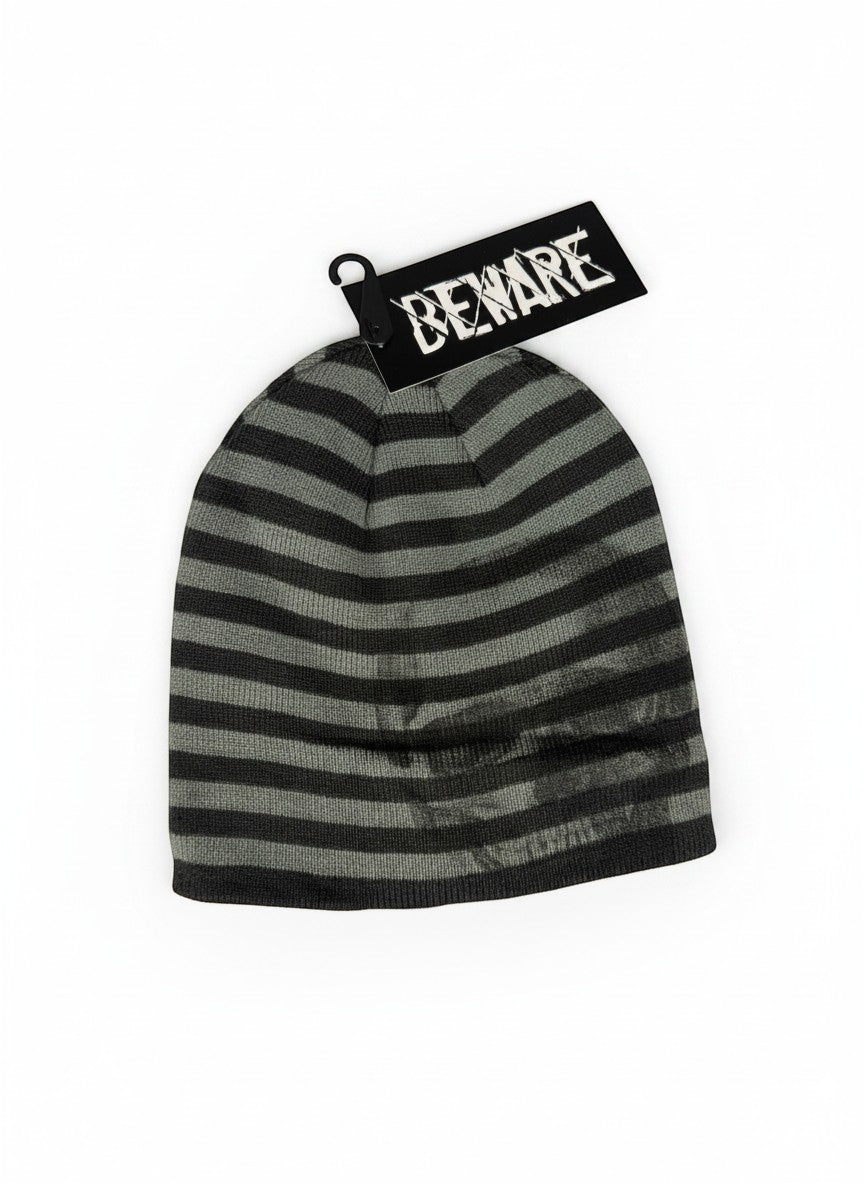 Beware Skull Knit Beanie Striped