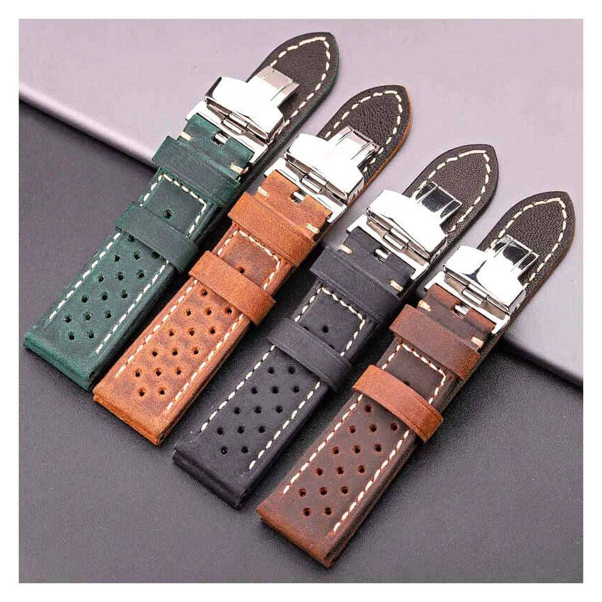 TicWatch Pro 5, Pro 3 & E3 Perforated Leather Band, Folding Clasp
