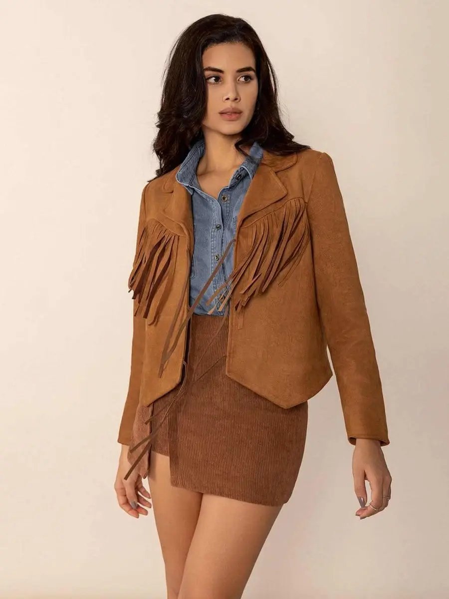 Jackets Trendsi Tied Tassel Jacket Women's Collared Neck Long Sleeve Outerwear - Stylish & Trendy