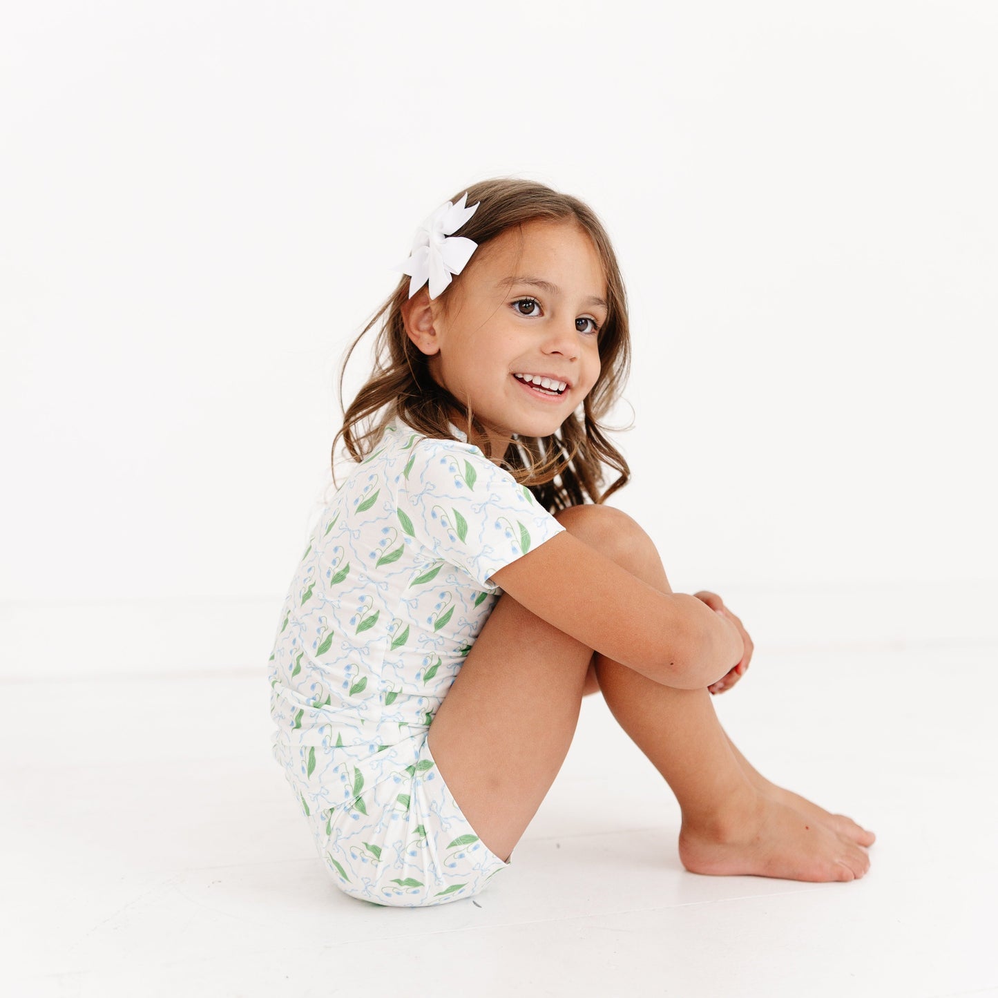 Conjunto de Pijama de Bambú para Niños Pequeños de Manga Corta y Pantalón Corto Bluebell Bows