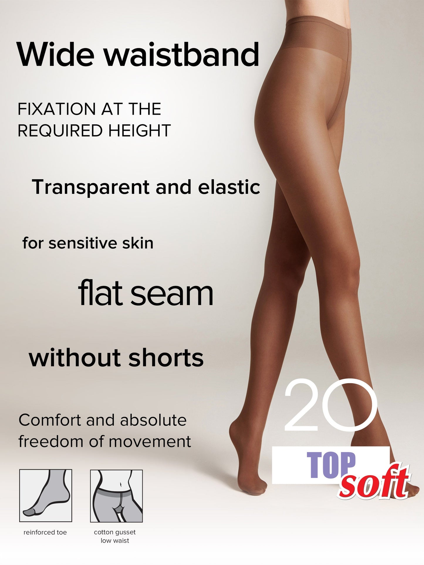 Tights Conte Top Soft 20 Den - Adjustable Fit for Sensitive Skin