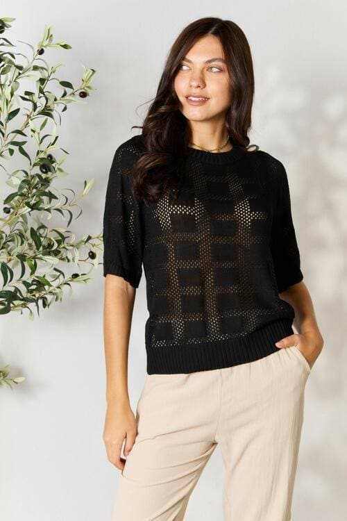 Knit Tops Trendsi Ribbed Knit Top Round Neck Casual Chic Women's