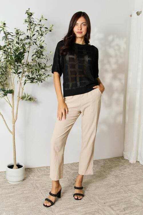 Knit Tops Trendsi Ribbed Knit Top Round Neck Casual Chic Women's