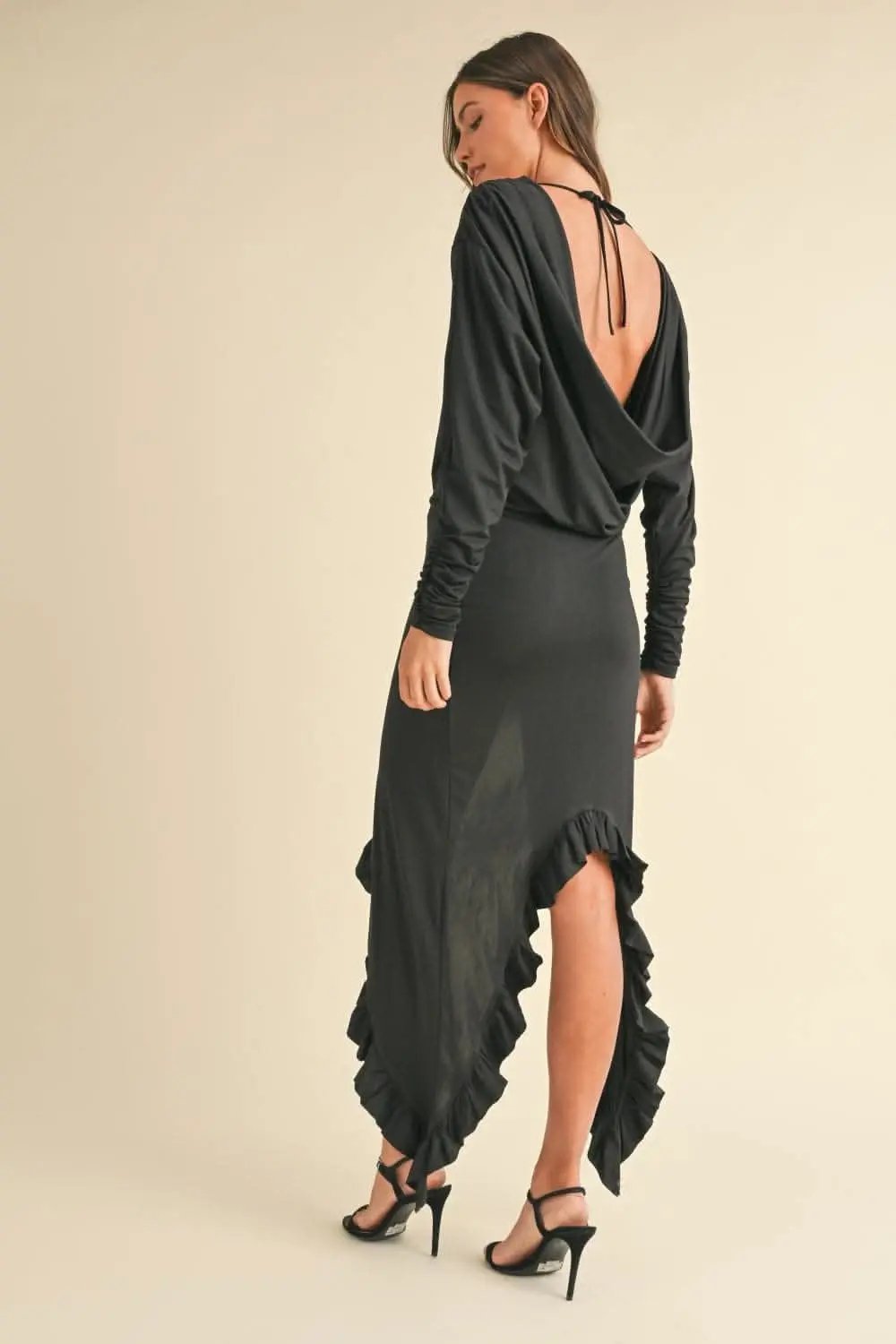 Dresses Trendsi Backless Asymmetric Ruffle Maxi Dress Black Small