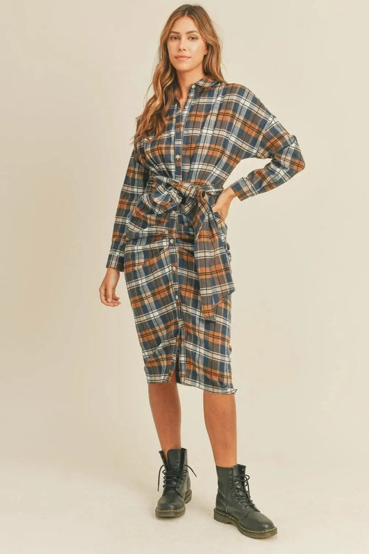 Camisas Trendsi Vestido de Franela a Cuadros para Mujer, Vestido Camisero con Lazo Delantero Casual, se envía desde EE. UU.