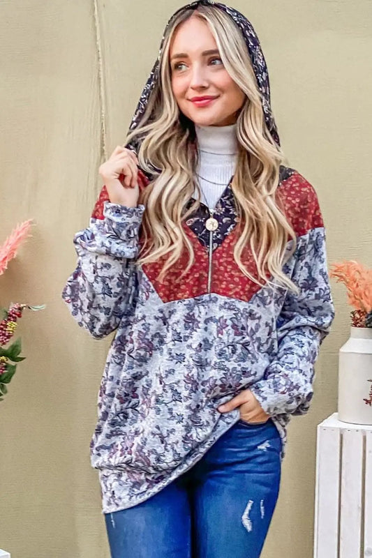 Jackets Trendsi Sudadera con Capucha y Media Cremallera para Mujer, Informal, Estampada, Suave y Elegante