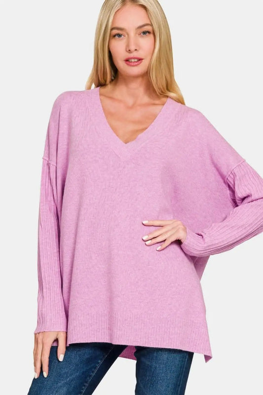 Camiseta Trendsi con cuello en V, suéter asimétrico - Calidad premium