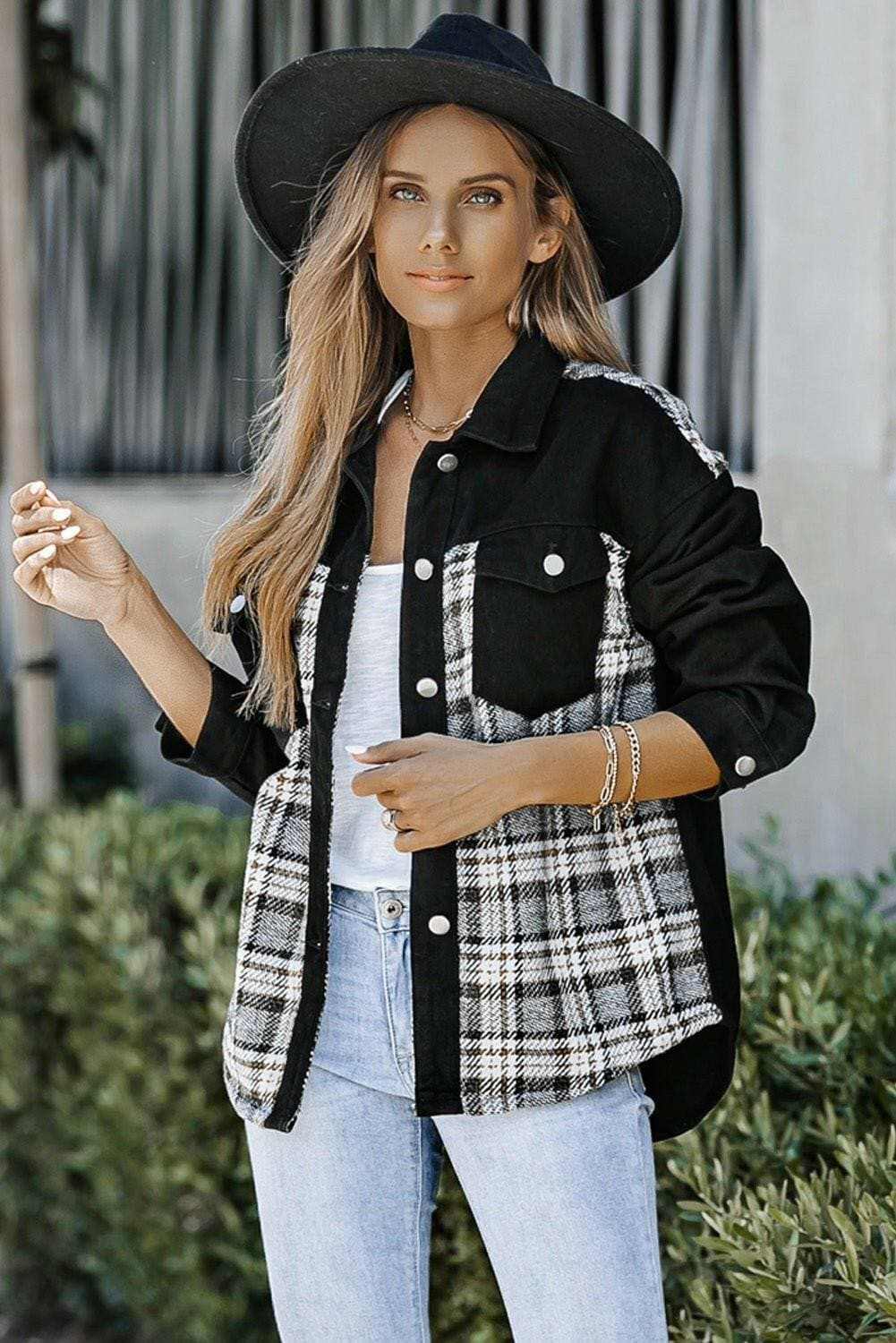 Trendsi Chaqueta vaquera de hombre con bolsillo de cuadros - Informal
