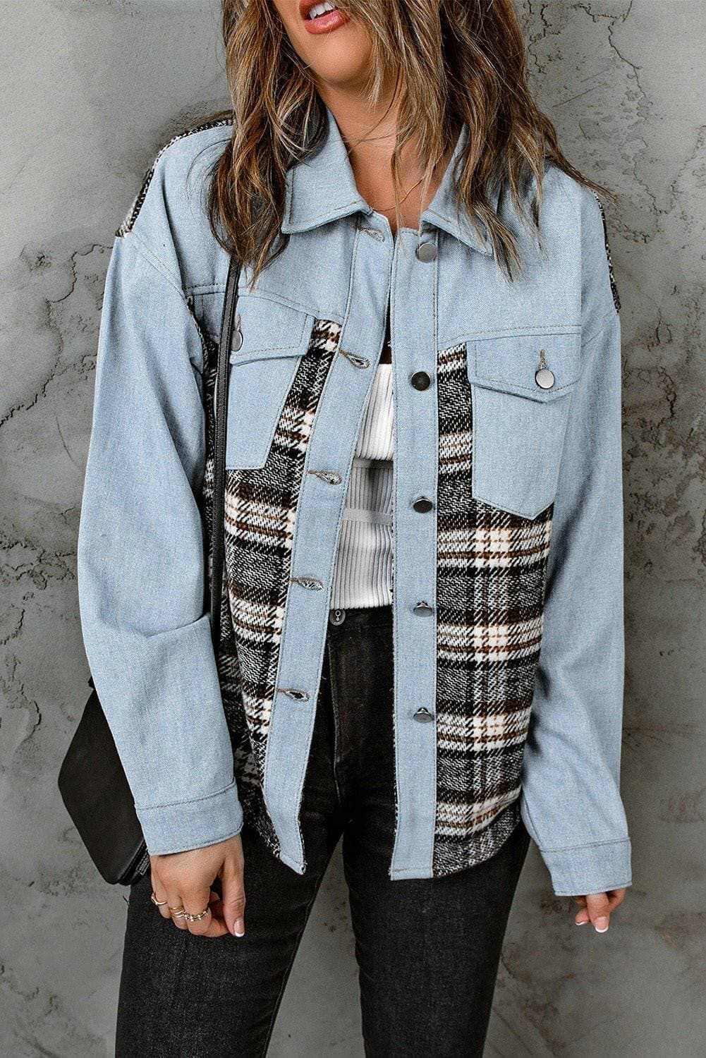 Trendsi Chaqueta vaquera de hombre con bolsillo de cuadros - Informal