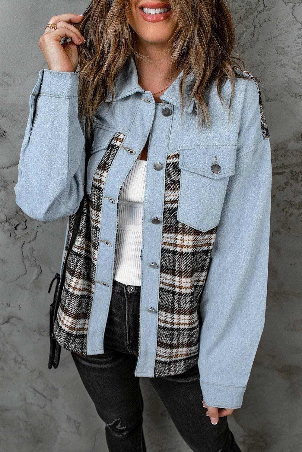 Trendsi Chaqueta vaquera de hombre con bolsillo de cuadros - Informal