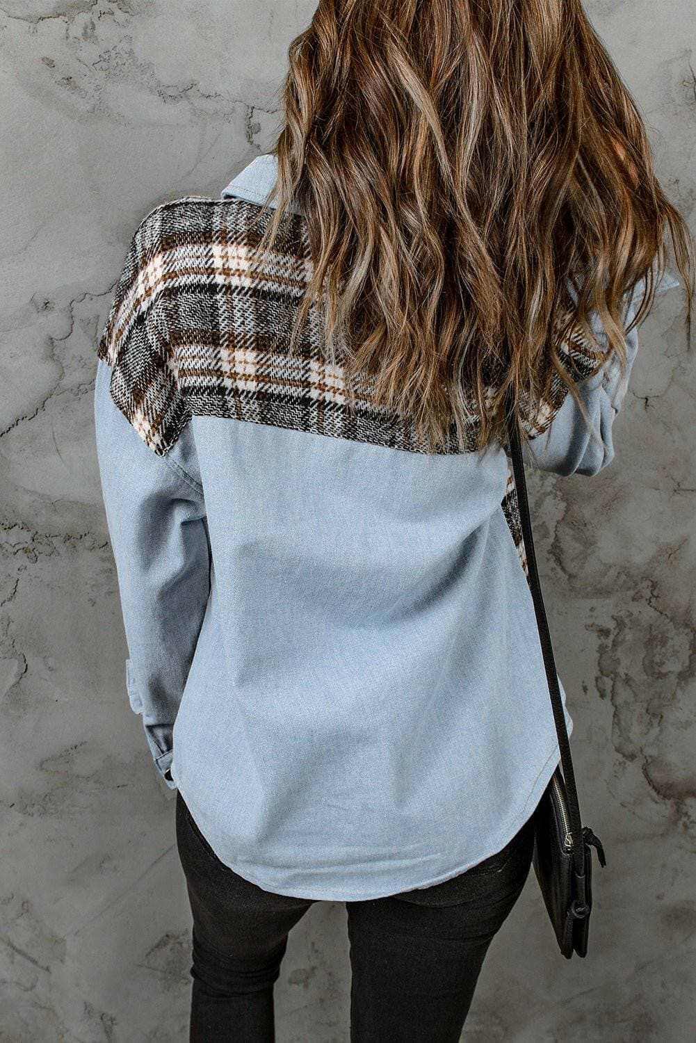 Trendsi Chaqueta vaquera de hombre con bolsillo de cuadros - Informal
