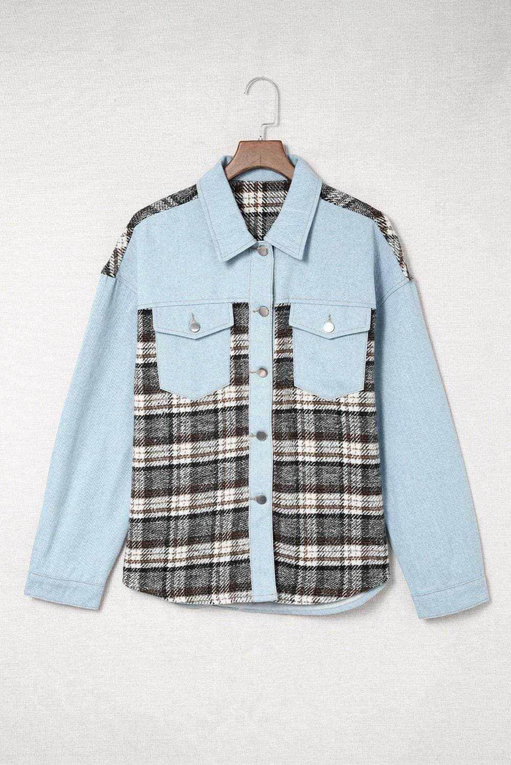 Trendsi Chaqueta vaquera de hombre con bolsillo de cuadros - Informal