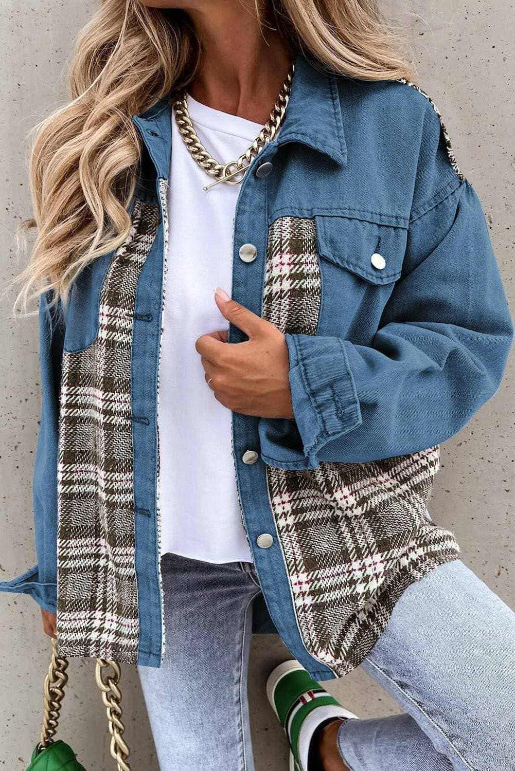 Trendsi Chaqueta vaquera de hombre con bolsillo de cuadros - Informal