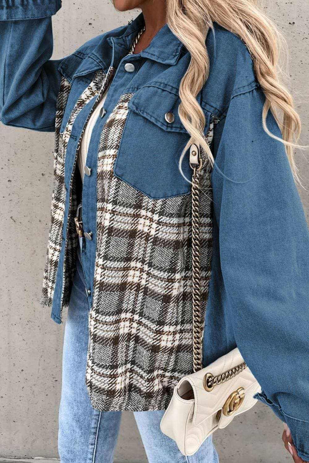 Trendsi Chaqueta vaquera de hombre con bolsillo de cuadros - Informal