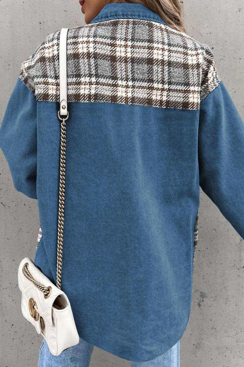 Trendsi Chaqueta vaquera de hombre con bolsillo de cuadros - Informal