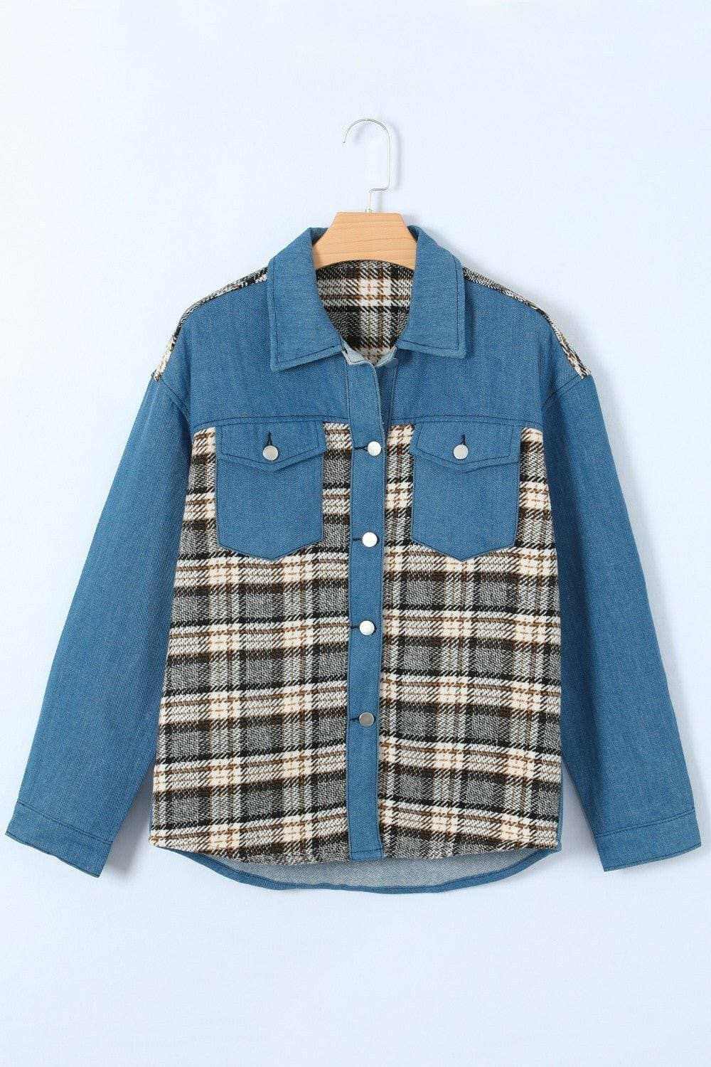 Trendsi Chaqueta vaquera de hombre con bolsillo de cuadros - Informal