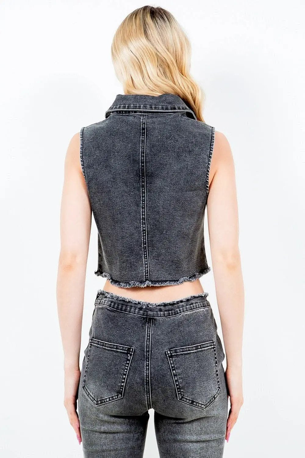 Jackets Trendsi Denim Vest Women's Cropped Raw Hem Fashion Top USA Shipped