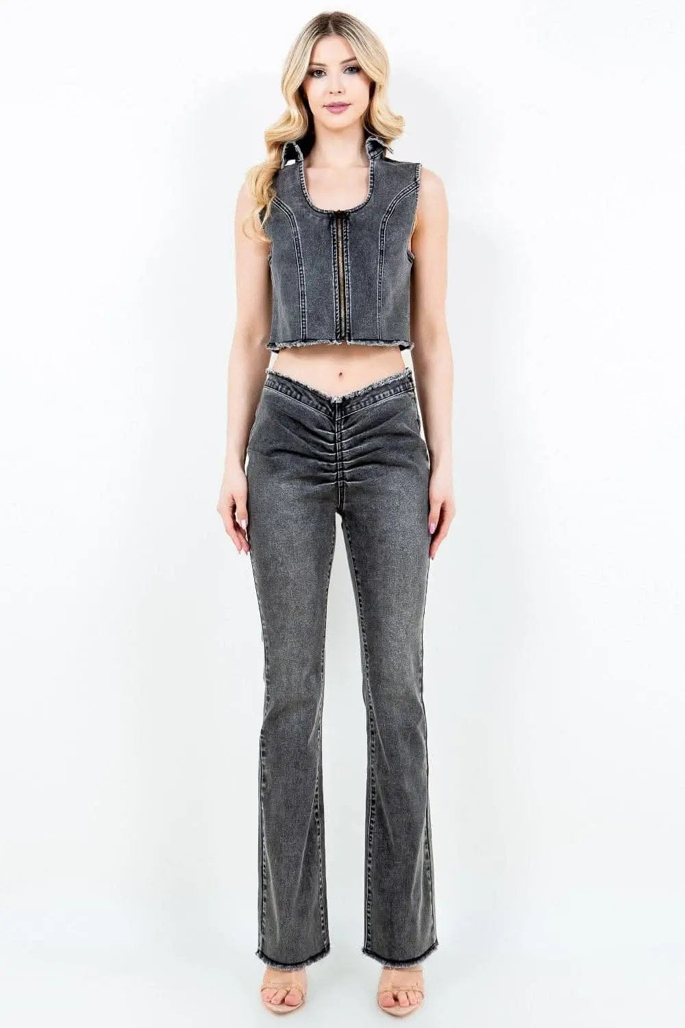 Jackets Trendsi Denim Vest Women's Cropped Raw Hem Fashion Top USA Shipped