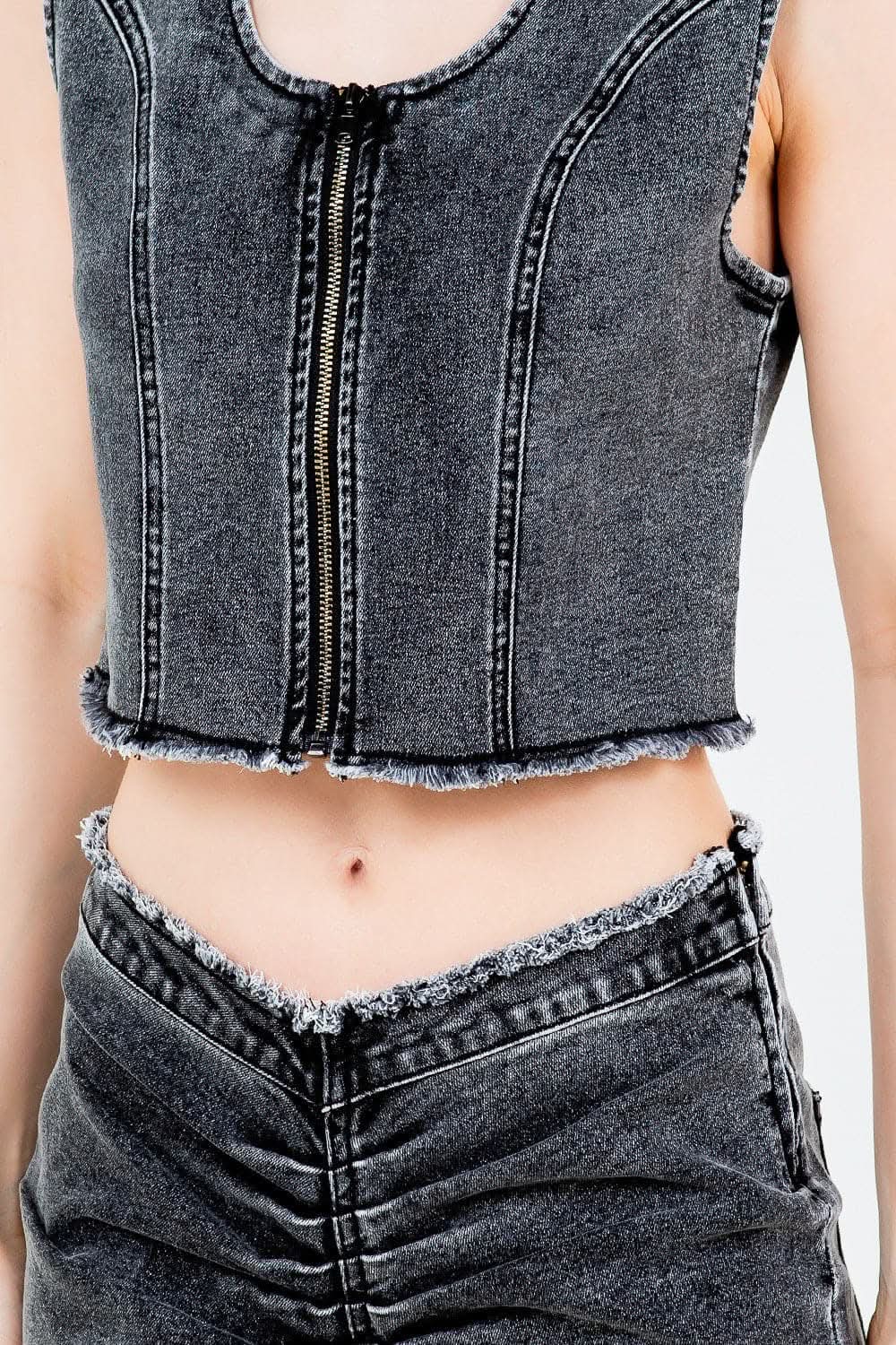 Jackets Trendsi Denim Vest Women's Cropped Raw Hem Fashion Top USA Shipped