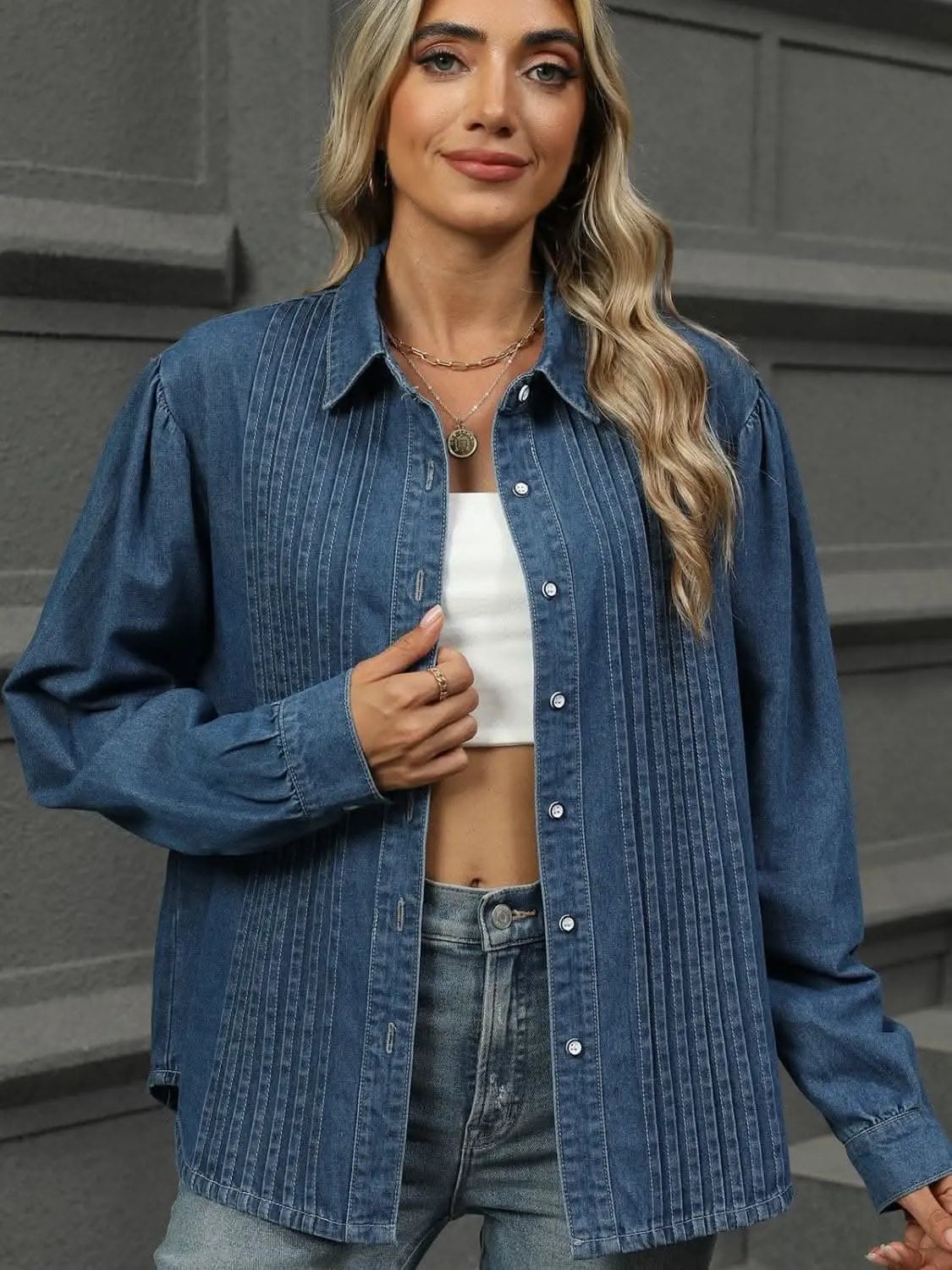 Jeans & Denim Trendsi Premium Classic denim button-down shirt
