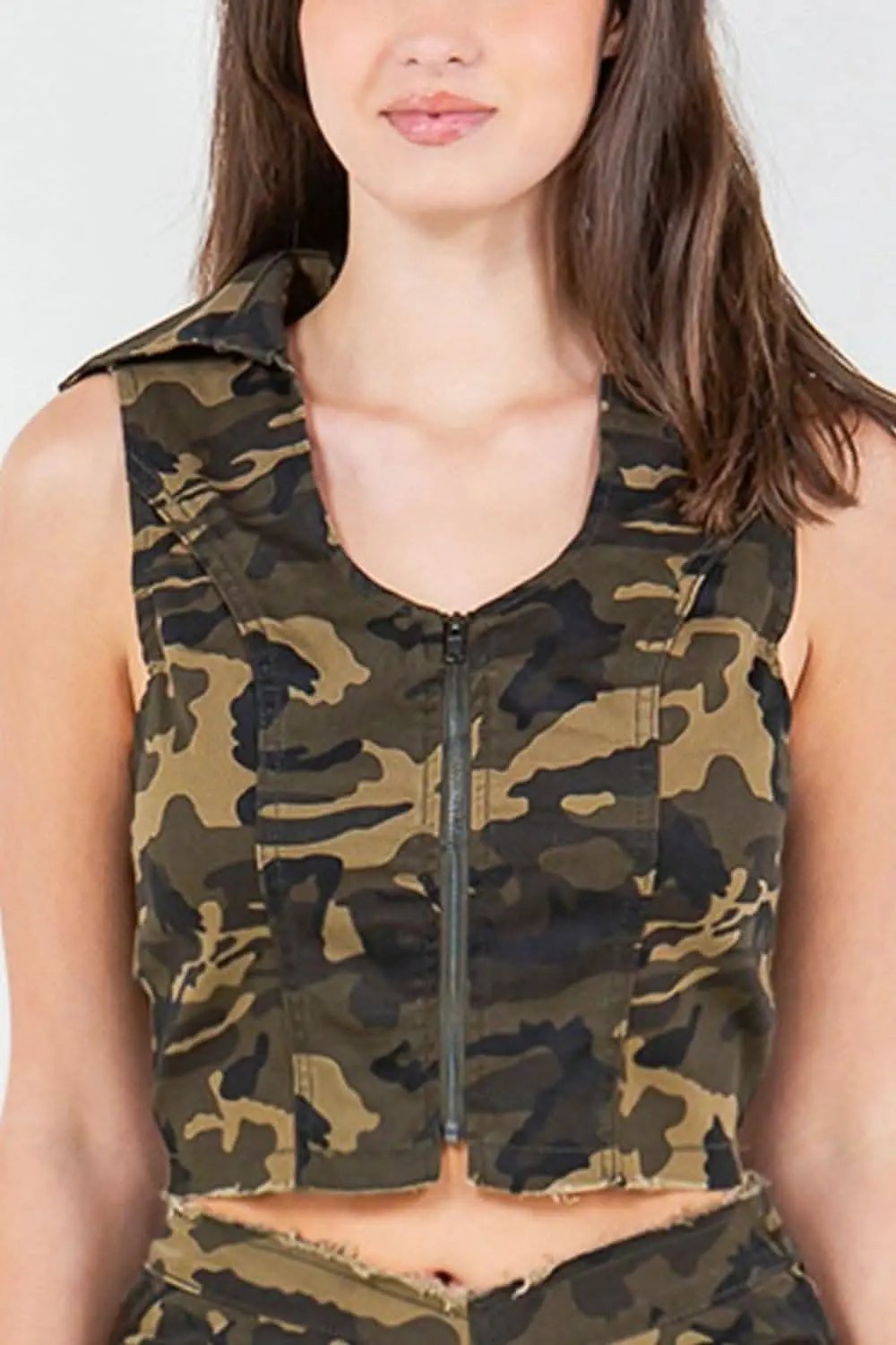 Women's Denim Vest Cropped Vest - Camo Denim - Women's Fashion Top