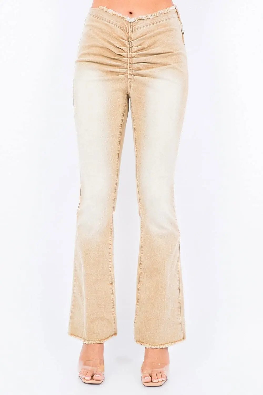 Trendsi V-cut ruched mid flare pants