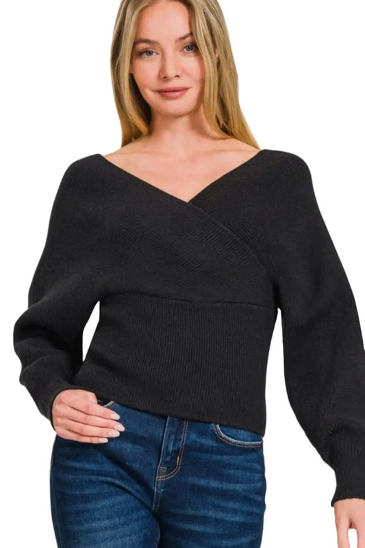 Sweaters Trendsi Zenana suéter de punto acanalado cruzado