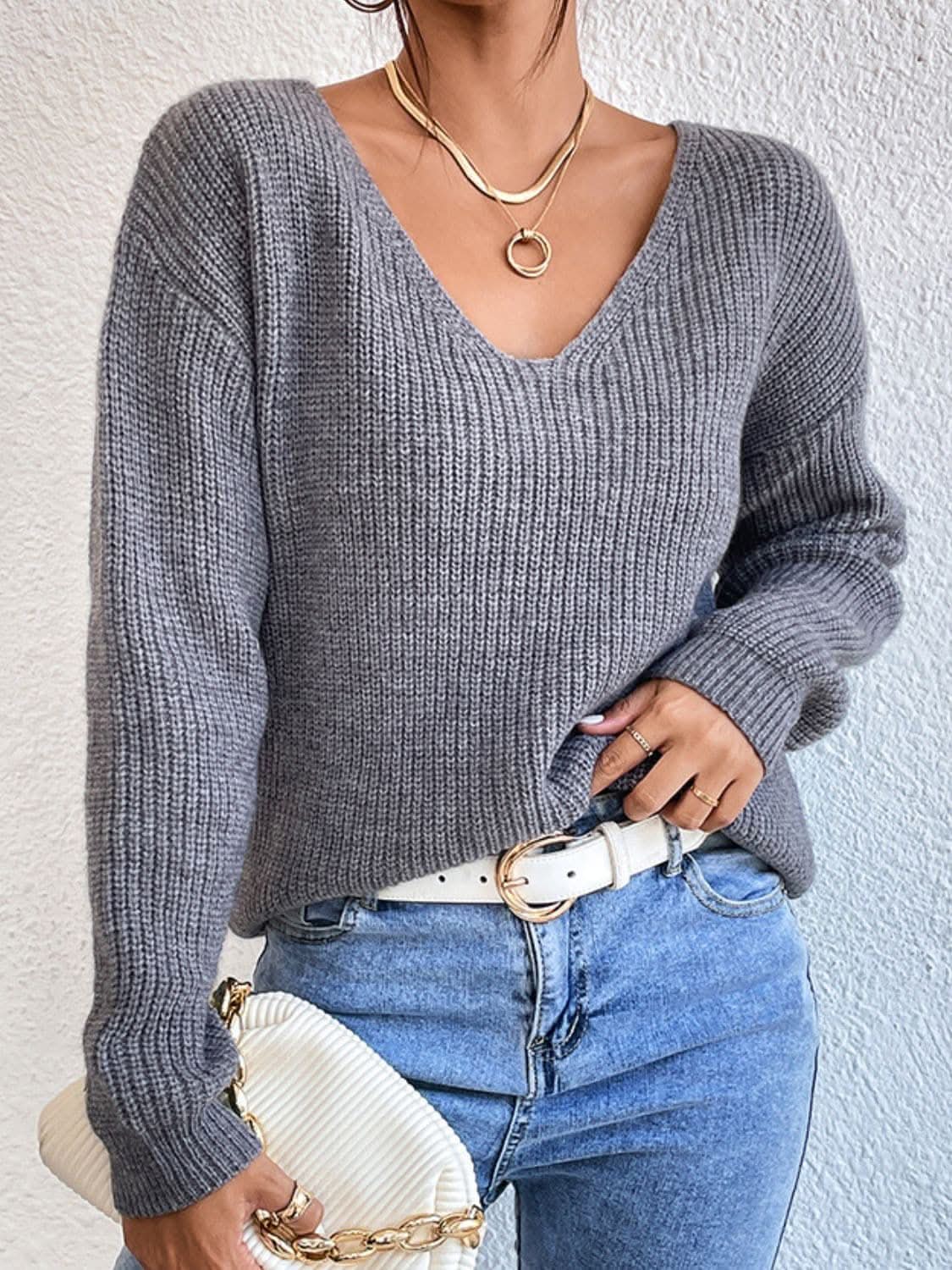 Sweaters Trendsi Lace crisscross v-neck sweater