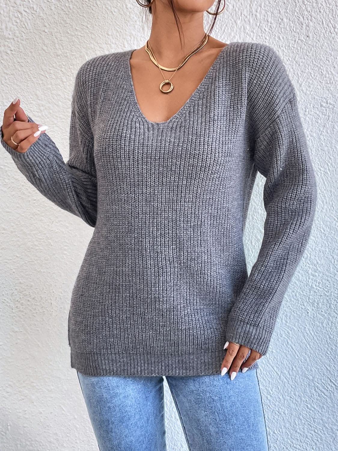 Sweaters Trendsi Lace crisscross v-neck sweater