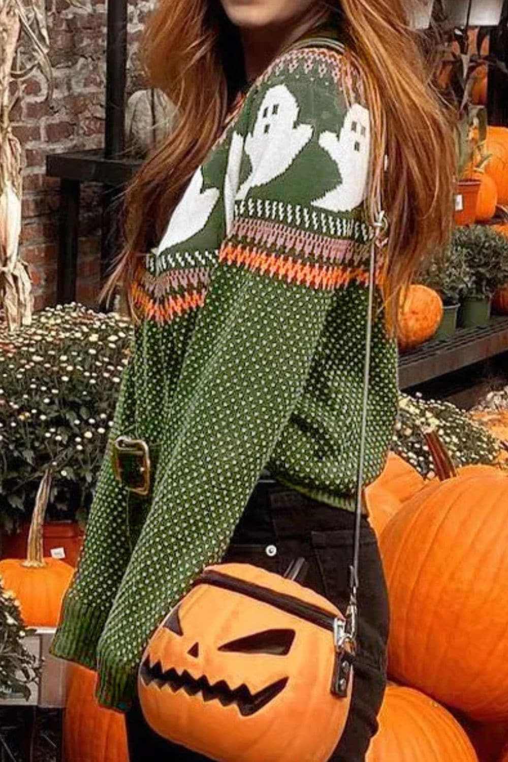 Trendsi Ghost Print Sweater Long Sleeve — Cozy Knit Top