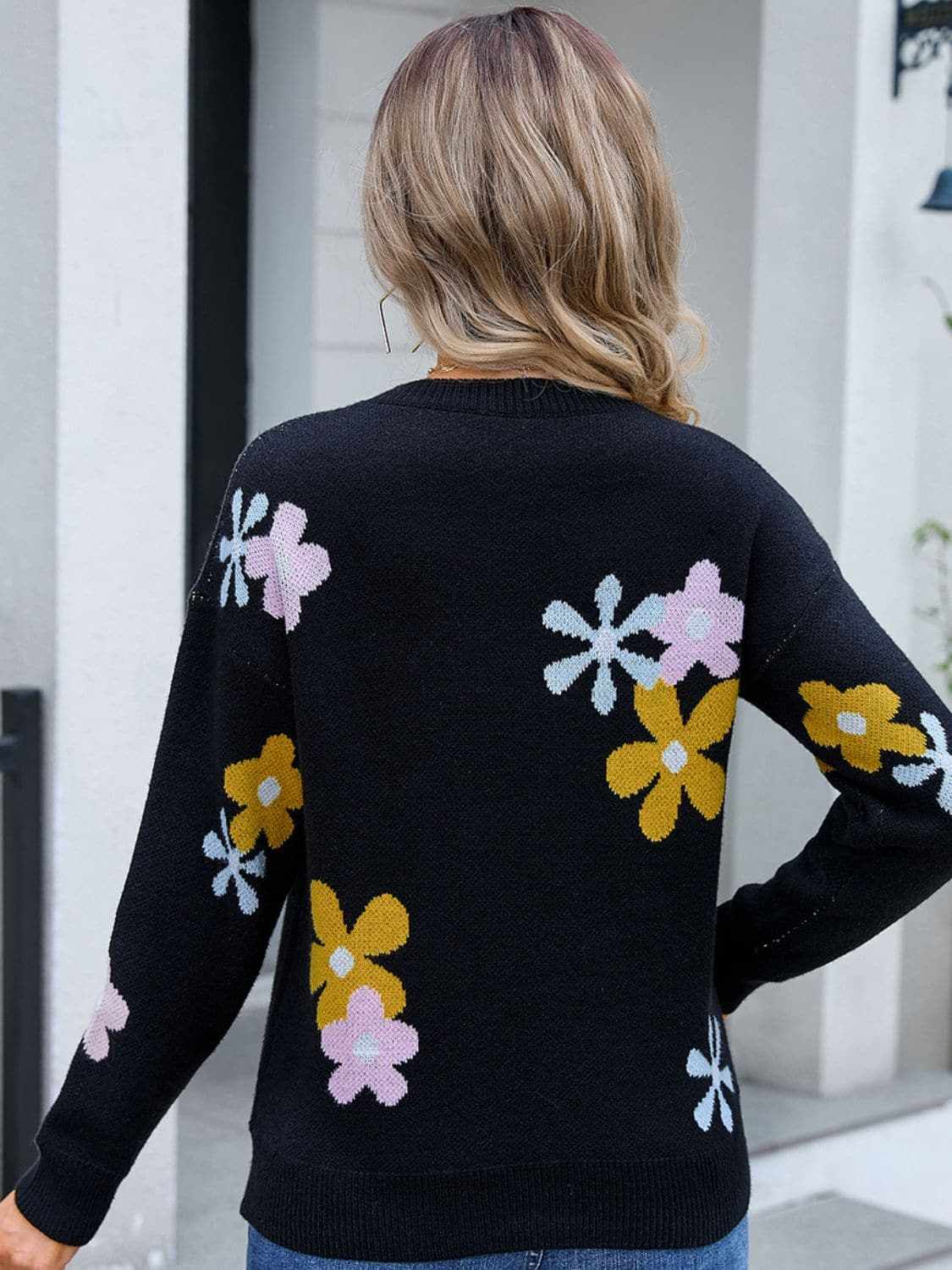 T-Shirts Trendsi Knit Tops - Floral print sweater, round neck - Premium Quality